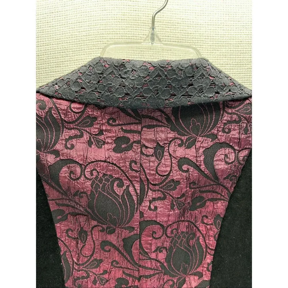 D studio Gothic Velvet Blazer Size 8 Black & Burgundy Y2K Victorian Jacket - Picture 9 of 15